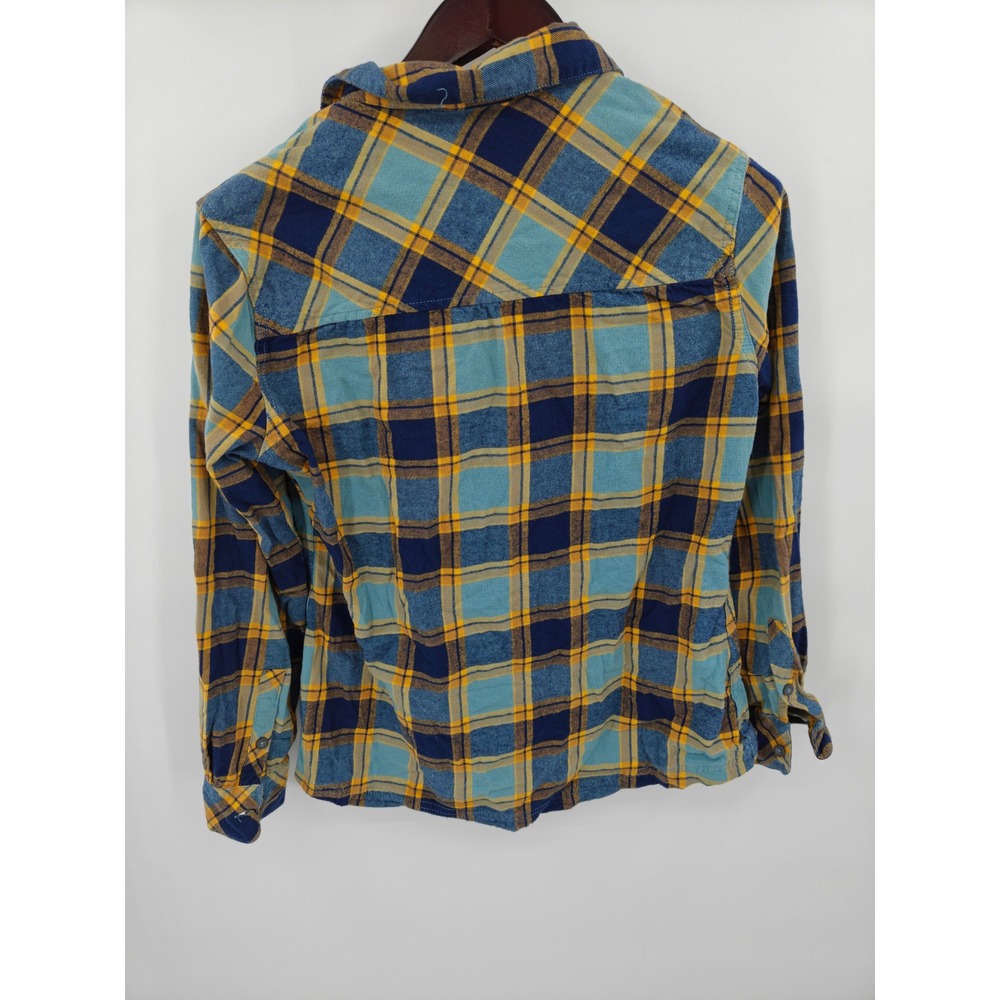 Eastern Mountain Sports EMS Womens M Blue Yellow Plaid Cotton Flannel Shirt - Picture 2 of 8